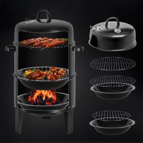 16" 3-Tier Portable Charcoal Smoker Grill with Easy Temperature Control - Black Vertical Grill for Camping, Outdoor Cooking and Backyard Parties 16" 3-Tier Portable Charcoal Smoker Grill with Easy Temperature Control - Black Vertical Grill for Camping, Outdoor Cooking and Backyard Parties